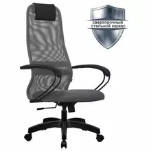 Кресло офисное Метта "SU-B-8" пластик ткань-сетка сиденье мягкое светло-серое