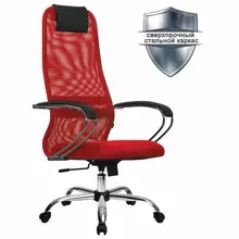 Кресло офисное Метта "SU-B-8" хром ткань-сетка сиденье мягкое красное