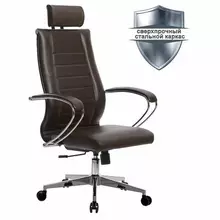 Кресло офисное Метта "К-32" хром рецик. кожа подголовник сиденье и спинка мягкие темно-коричневое