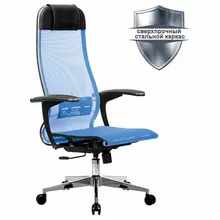 Кресло офисное Метта "К-4-Т" хром прочная сетка сиденье и спинка регулируемые голубое
