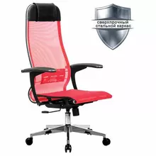 Кресло офисное Метта "К-4-Т" хром прочная сетка сиденье и спинка регулируемые красное