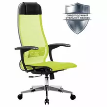 Кресло офисное Метта "К-4-Т" хром прочная сетка сиденье и спинка регулируемые светло-зеленое