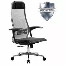 Кресло офисное Метта "К-4-Т" хром прочная сетка сиденье и спинка регулируемые серое