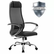 Кресло офисное Метта "К-5.1" хром ткань-сетка/кожа сиденье мягкое черное