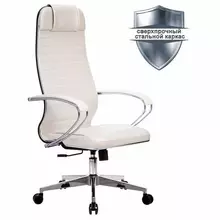 Кресло офисное Метта "К-6" хром рецик. кожа сиденье и спинка мягкие белое