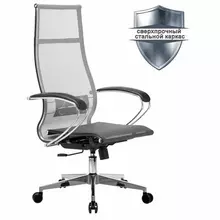 Кресло офисное Метта "К-7" хром прочная сетка сиденье и спинка регулируемые серое