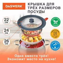 Крышка для любой сковороды и кастрюли универсальная 3 размера (22-24-26 см.) антрацит Daswerk