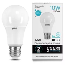 Лампа светодиодная Gauss, 10(75) Вт, цоколь Е27, груша, нейтральный белый, 25000 ч, LED A60-10W-4100-E27