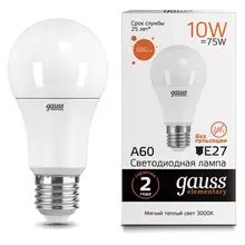 Лампа светодиодная Gauss 10(75) Вт цоколь Е27 груша теплый белый 25000 ч LED A60-10W-3000-E27
