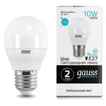 Лампа светодиодная Gauss 10(85) Вт цоколь Е27 шар нейтральный белый 25000 ч LED G45-10W-4100-E27