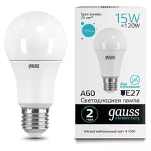 Лампа светодиодная Gauss 15(120) Вт цоколь Е27 груша нейтральный белый 25000 ч LED A60-15W-4100-E27
