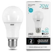 Лампа светодиодная Gauss 20(150) Вт цоколь Е27 груша нейтральный белый 25000 ч LED A60-20W-4100-E27