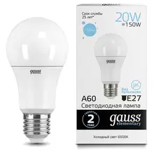 Лампа светодиодная Gauss, 20(150) Вт, цоколь Е27, груша, холодный белый, 25000 ч, LED A60-20W-6500-E27