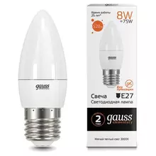 Лампа светодиодная Gauss 8(75) Вт цоколь Е27 свеча теплый белый 25000 ч LED B37-8W-3000-E27