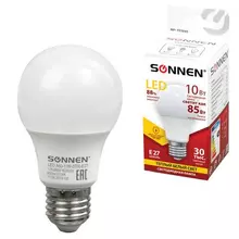 Лампа светодиодная Sonnen, 10 (85) Вт, цоколь Е27, грушевидная, теплый белый свет, 30000 ч, LED A60-10W-2700-E27