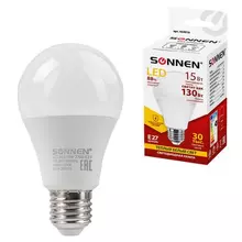 Лампа светодиодная Sonnen, 15 (130) Вт, цоколь Е27, груша, теплый белый, 30000 ч, LED A65-15W-2700-E27