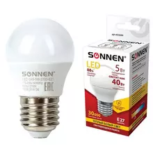 Лампа светодиодная Sonnen, 5 (40) Вт, цоколь E27, шар, теплый белый свет, 30000 ч, LED G45-5W-2700-E27