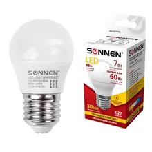 Лампа светодиодная Sonnen, 7 (60) Вт, цоколь E27, шар, теплый белый свет, 30000 ч, LED G45-7W-2700-E27