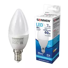 Лампа светодиодная Sonnen, 7 (60) Вт, цоколь Е14, свеча, холодный белый свет, 30000 ч, LED C37-7W-4000-E14