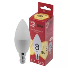 Лампа светодиодная Эра, 8(55) Вт, цоколь Е14, свеча, теплый белый, 25000 ч, LED B35-8W-2700-E14
