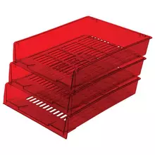 Лотки горизонтальные для бумаг комплект 3 шт. 340х270х70 мм. тонированный красный Brauberg "Office"