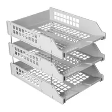 Лотки горизонтальные для бумаг набор 3 шт. (340х260х240 мм.) на металлических стержнях серые "Strong"