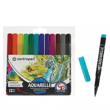Маркеры-кисти акварельные 12 цветов Centropen "Aquarelle", линия письма 1-9 мм.