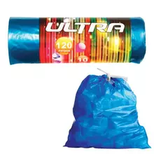 Мешки для мусора 120 л. с завязками синие в рулоне 10 шт. ПВД 30 мкм. 70х110 см. КОНЦЕПЦИЯ БЫТА "Ultra"