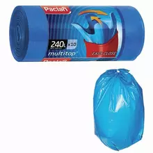 Мешки для мусора 240 л. с ушками синие рулон 10 шт. ПВД 40 мкм. 90х145 см. Paclan "Multitop"