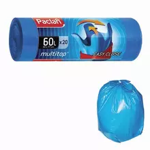 Мешки для мусора 60 л. с ушками синие в рулоне 20 шт. ПНД 14 мкм. 60х77 см. Paclan "Multitop"