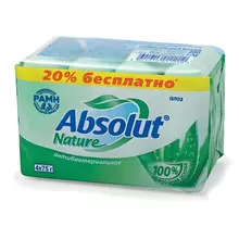 Мыло туалетное антибактериальное 300 г ABSOLUT (Абсолют) комплект 4 шт. х 75 г "Алоэ"без триклозана