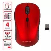 Мышь беспроводная Sonnen V-111 USB 800/1200/1600 dpi 4 кнопки оптическая красная