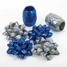 Набор для декора и подарков 4 банта 2 ленты голография цвета синий серебристый Золотая Сказка