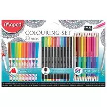 Набор для творчества Maped "Colouring Set" 10 фломастеров 10 капиллярных ручек 12 двусторонних цветных карандашей точилка
