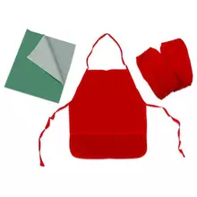 Набор для уроков труда Пифагор: клеёнка ПВХ зеленая, 69х40 см. фартук и нарукавники красные