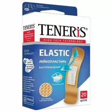 Набор пластырей 20 шт. TENERIS ELASTIC эластичный на тканевой основе бактерицидный с ионами серебра коробка с европодвесом