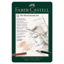 Набор художественный Faber-Castell "Pitt Monochrome", 12 предметов, металлическая коробка
