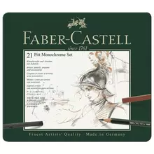 Набор художественный Faber-Castell "Pitt Monochrome", 21 предмет, металлическая коробка