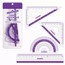 Набор чертежный малый Юнландия "геометрия" (линейка 15 см. 2 треугольника транспортир) фиолетовая шкала