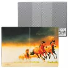 Обложка для паспорта "Лошади" кожзам полноцветный рисунок ДПС