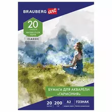 Папка для акварели большая А2 20 л. "ГАРМОНИЯ" зерно 200г./м2 ГОЗНАК Brauberg Art Classic