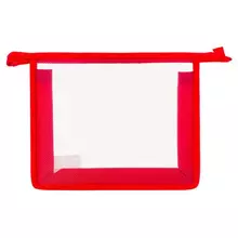 Папка для тетрадей А5 Пифагор пластик молния сверху прозрачная красная