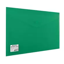 Папка-конверт с кнопкой Brauberg А4 до 100 листов непрозрачная зеленая сверхпрочная 02 мм.