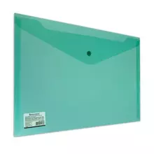 Папка-конверт с кнопкой Brauberg А4 до 100 листов прозрачная зеленая сверхпрочная 018 мм.