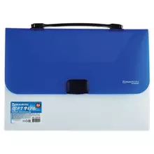 Папка-портфель пластиковая Brauberg INCOME А4 (350х235х35 мм.) 1 отделение, фактура диагональ, белая/синяя