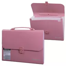 Папка-портфель пластиковая Brauberg А4 (327х254х30 мм.) 13 отделений, розовая