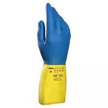 Перчатки латексно-неопреновые MAPA Duo Mix/ хлопчатобумажное напыление размер 9 (L) синие/желтые