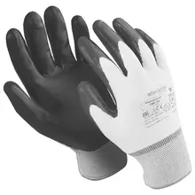 Перчатки нейлоновые MANIPULA "Микронит", нитриловое покрытие (облив) размер 10 (XL) белые/черные