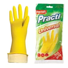 Перчатки хозяйственные латексные, х/б напыление, размер L (большой) желтые, Paclan "Practi Universal" 