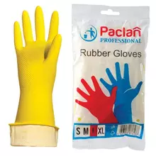 Перчатки хозяйственные латексные х/б напыление размер L (большой) желтые Paclan Professional